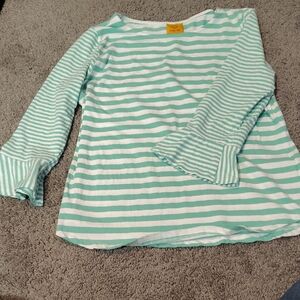 Ruby Rd. Mint Green and White Striped Long Sleeve Top
